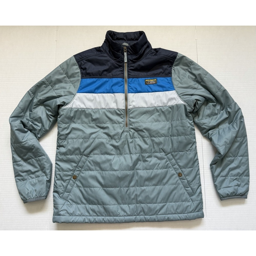 LLBean Men Medium Mountain Classic Lightweight Puffer Jacket Colorblock 1/2Zip